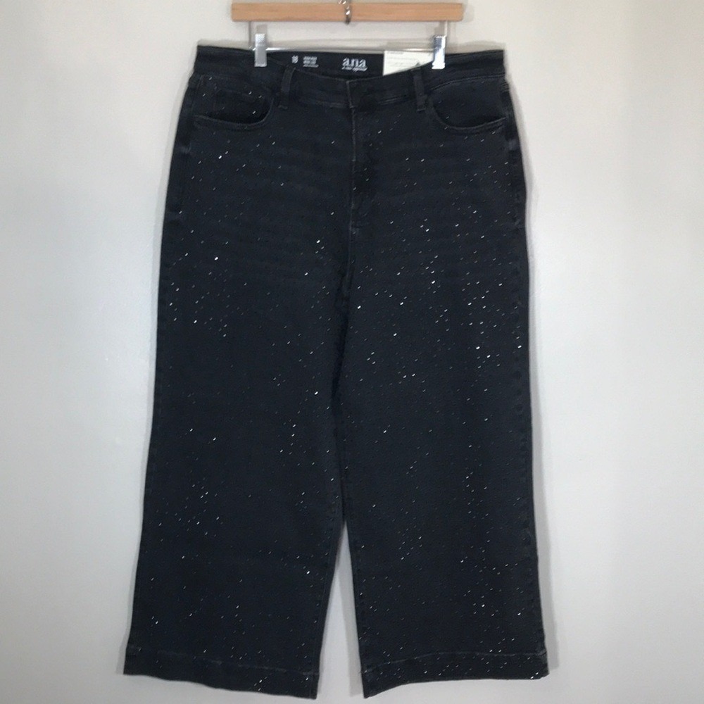 a.n.a Women's 18 Wide Leg Jeans Onyx Black Rhinestone High Rise Stretch NEW